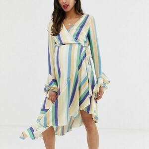 Wild Honey Striped Wrap Front Asymmetric Dress Size Medium